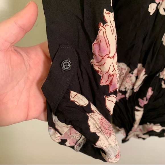 Candie’s Button Down Tie Front Top Black Floral - Picture 6 of 9